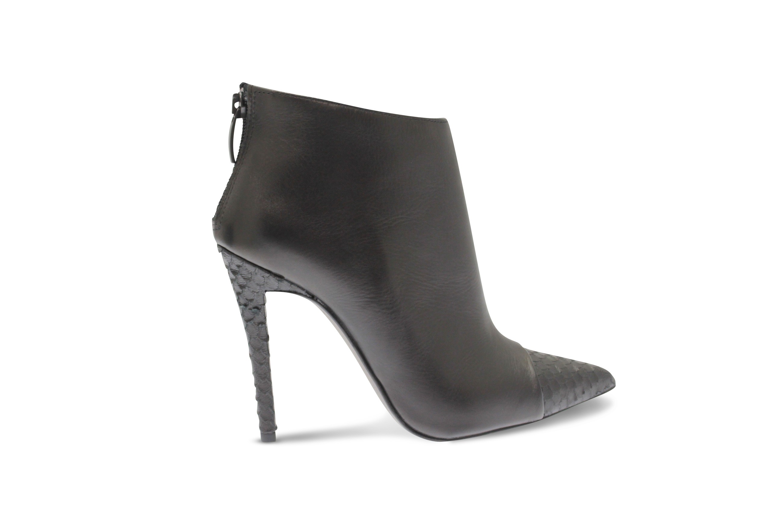 bottine inaya cuir noir talon et pointe effet python
