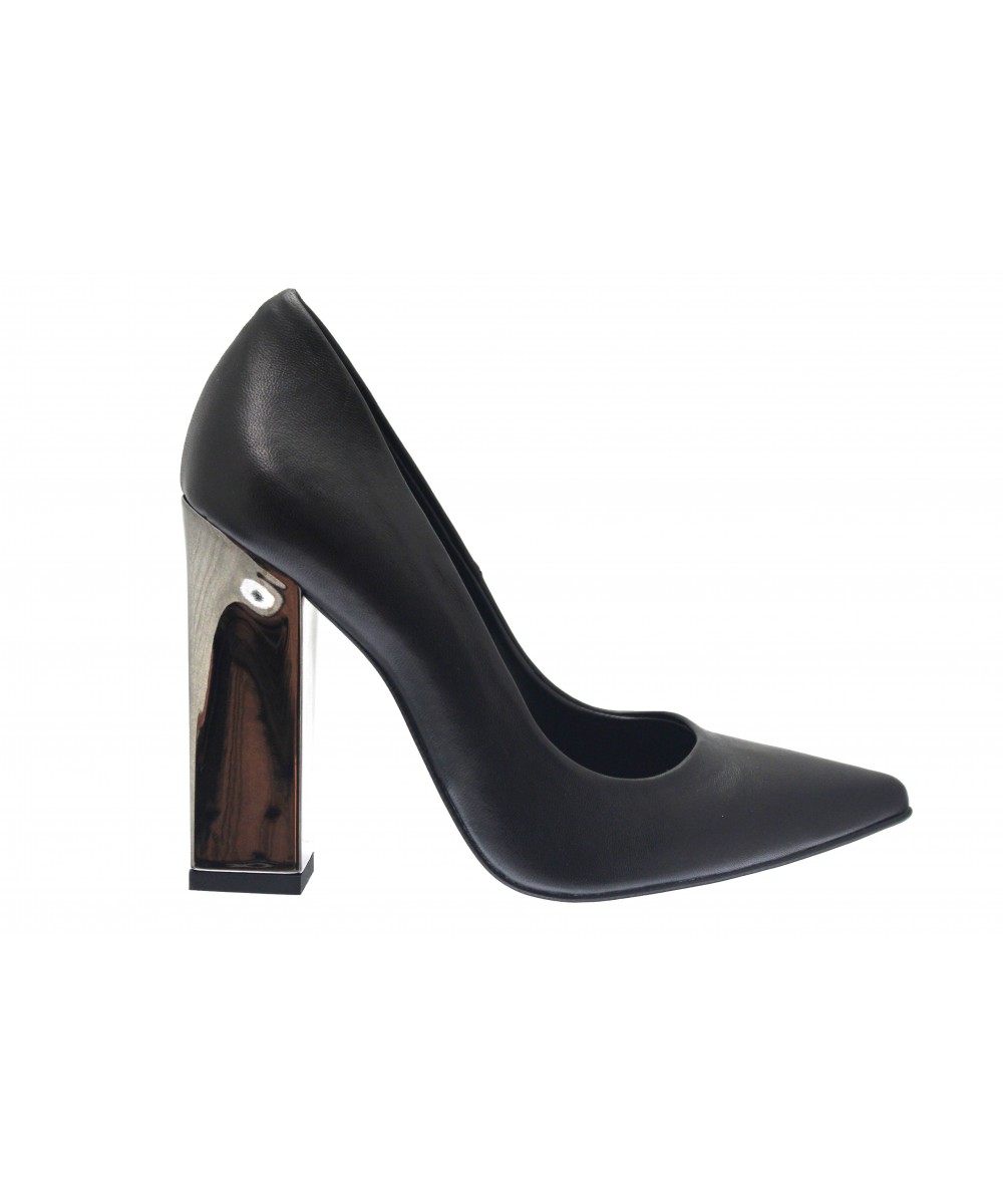 escarpin talon carré argenté