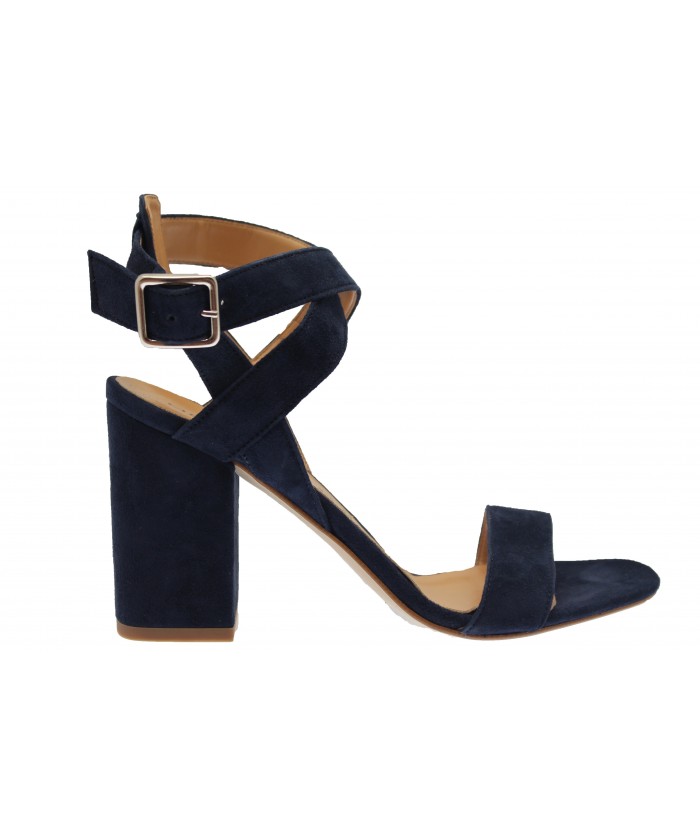 sandale talon carre bleu marine