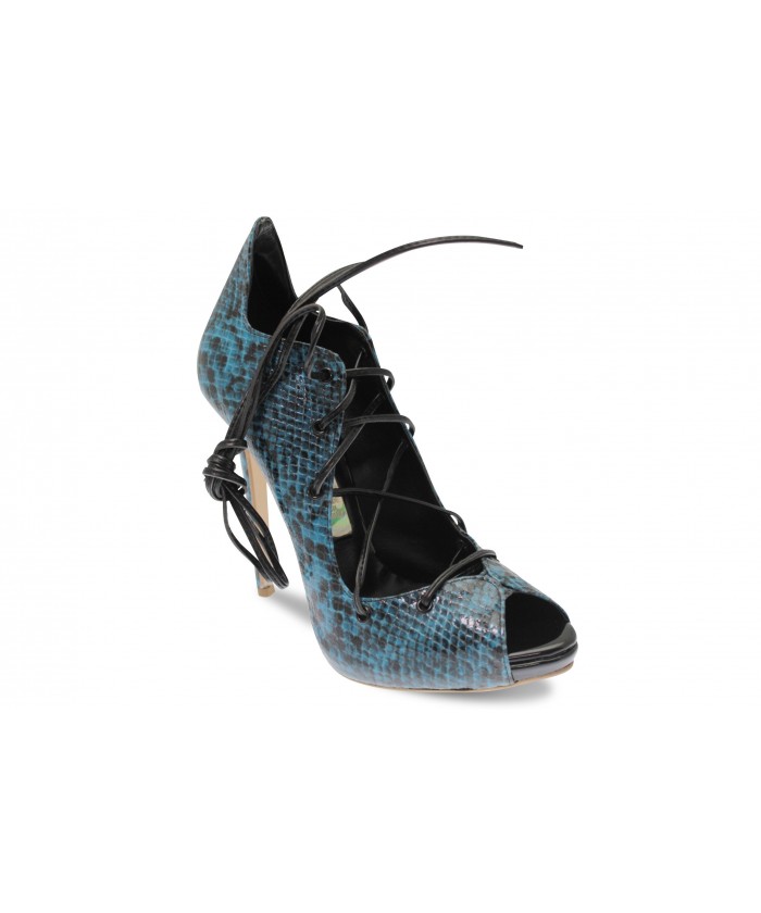 Escarpin Lindsey : Python Verni turquoise & Noir