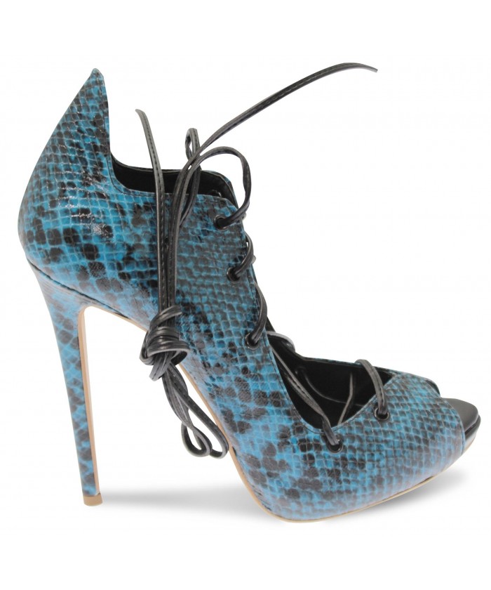 Escarpin Lindsey : Python Verni turquoise & Noir