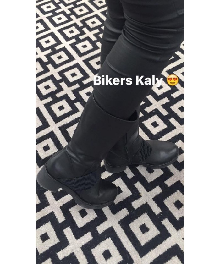 Bottine Kalya : Cuir Noir & Bande Elastique Talon Carré