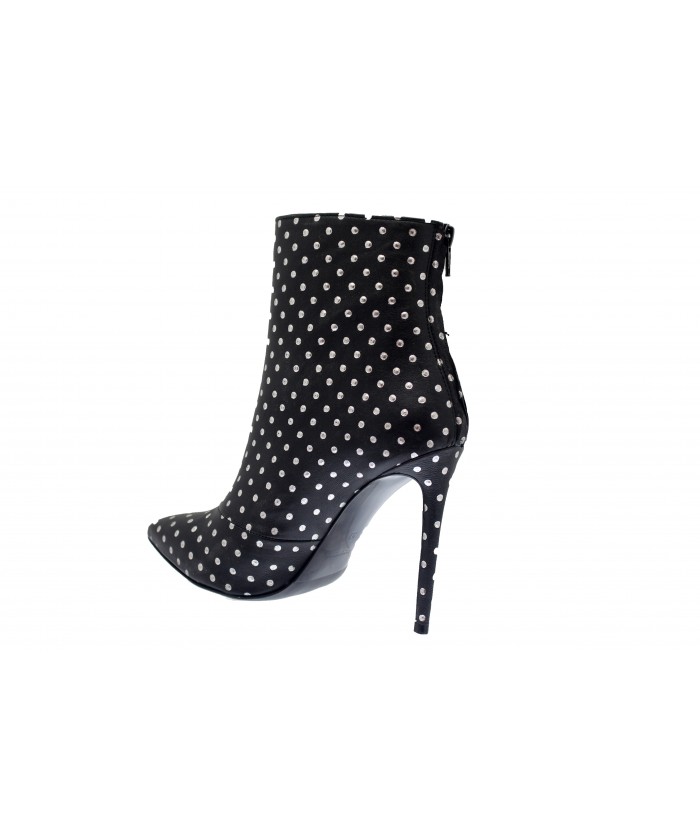 Bottine Francine: Cuir Noir poids argent talon