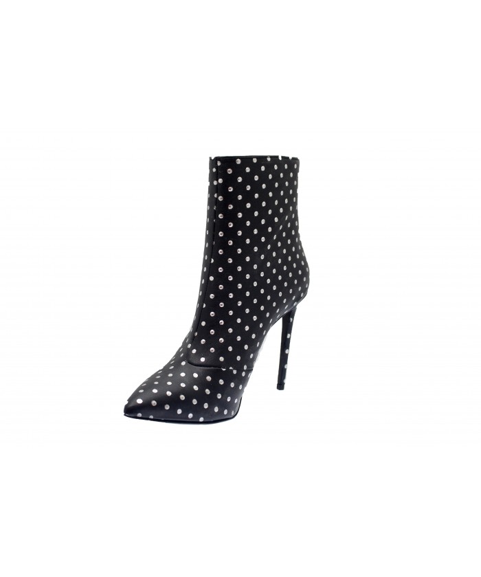 Bottine Francine: Cuir Noir poids argent talon