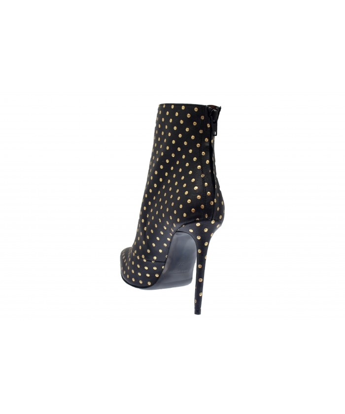 Bottine Francine: Cuir Noir poids or talon