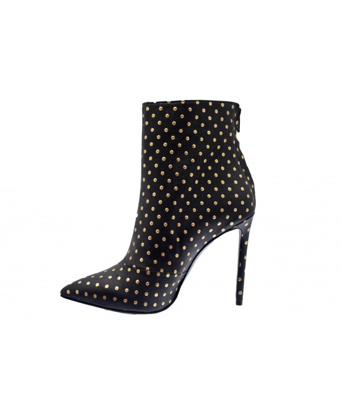 Bottine Francine: Cuir Noir poids or talon