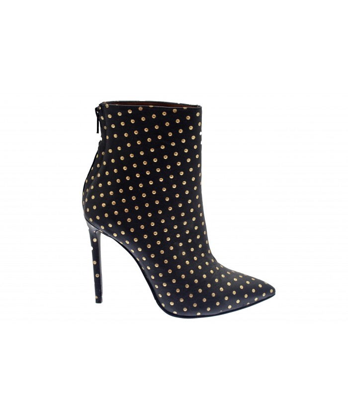 Bottine Francine: Cuir Noir poids or talon