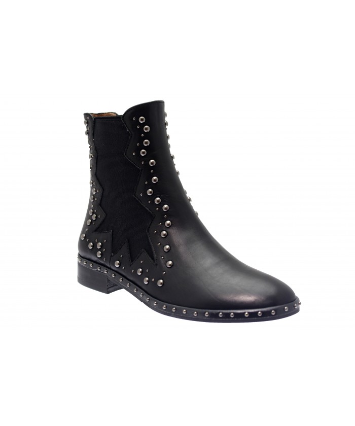 Carte prestige en OSMOSE COUTURE Paris bottine cuir noir clout argent