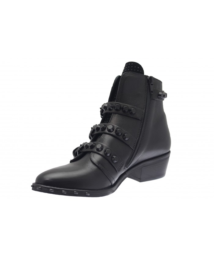 Bikers Luna: Cuir Noir Strasses & Clou ton sur ton
