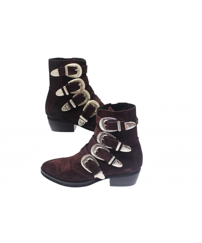 Boots Andreas: Daim Bordo multi sangle & boucle argentée