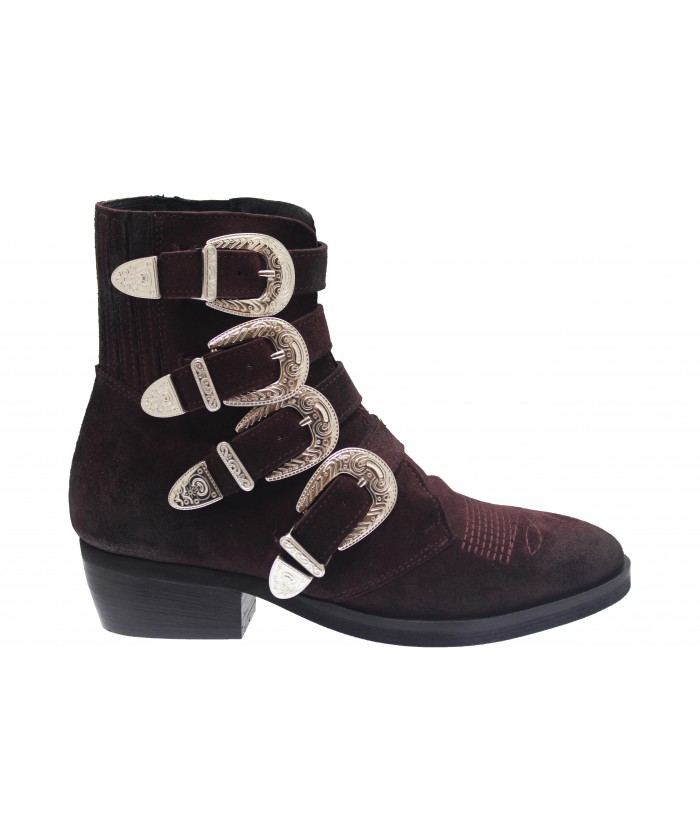 Boots Andreas: Daim Bordo multi sangle & boucle argentée