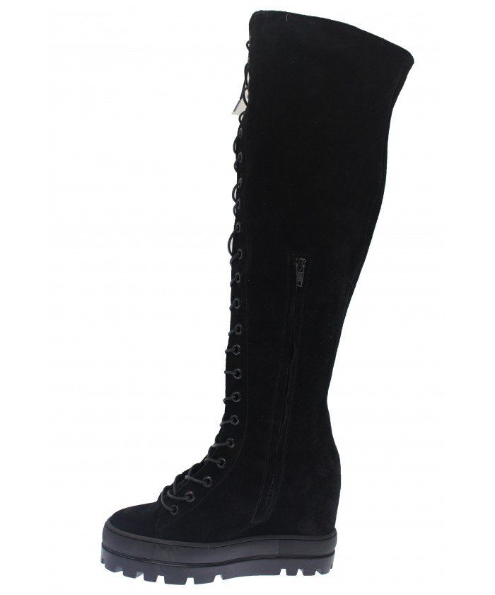 Boots Nya : Compensée Daim Noir à lacet  