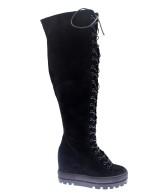 Boots Nya : Compensée Daim Noir à lacet  