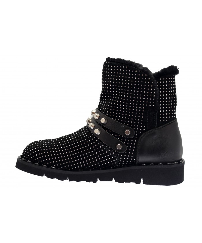 Bottine Slay : Daim noir Strassée Clou Argent