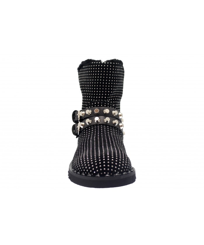 Bottine Slay : Daim noir Strassée Clou Argent