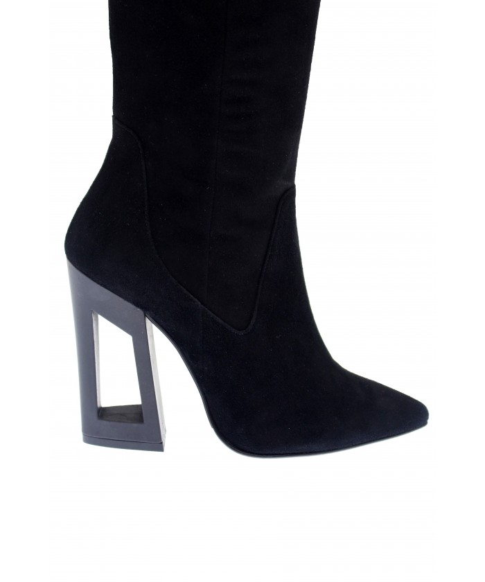 Cuissarde Johanne : Daim Noir à Talon perçé Noir