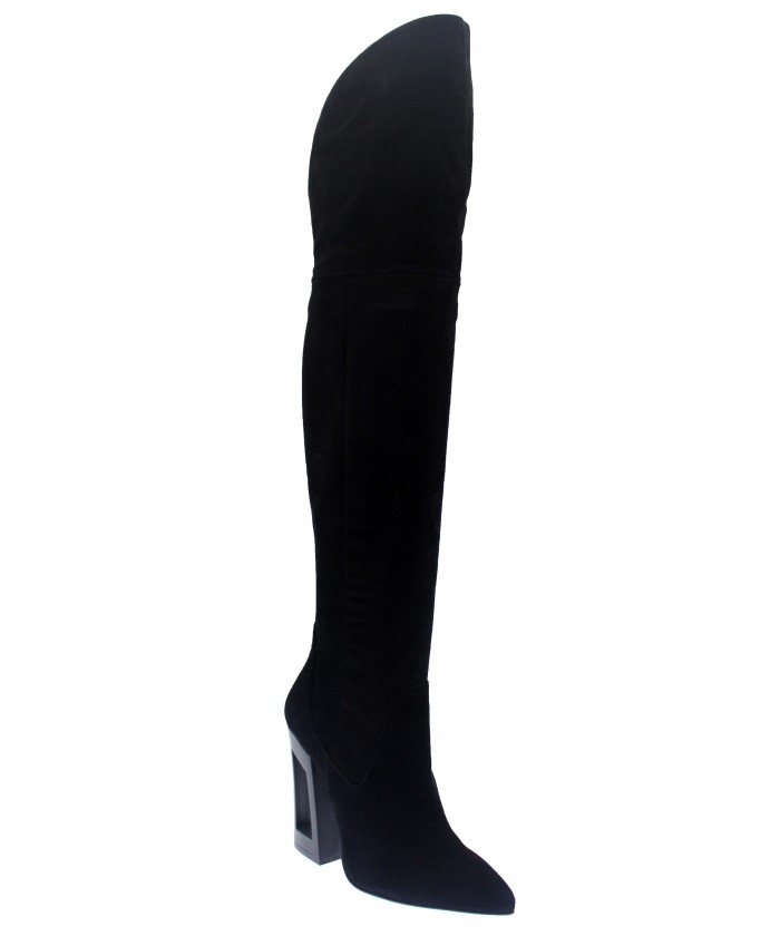 Cuissarde Johanne : Daim Noir à Talon perçé Noir