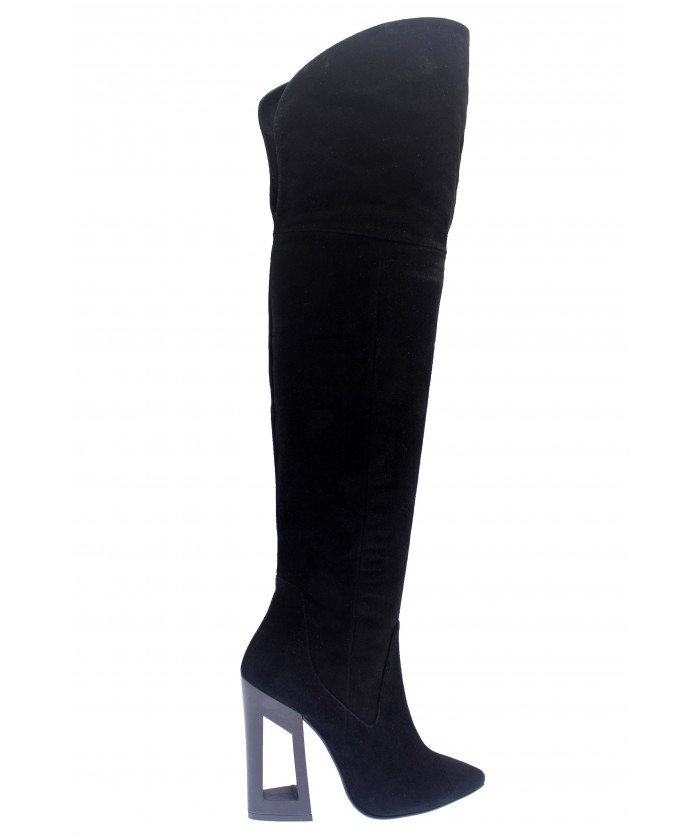 Cuissarde Johanne : Daim Noir à Talon perçé Noir