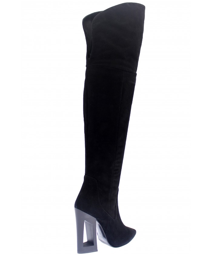 Cuissarde Johanne : Daim Noir à Talon perçé Noir