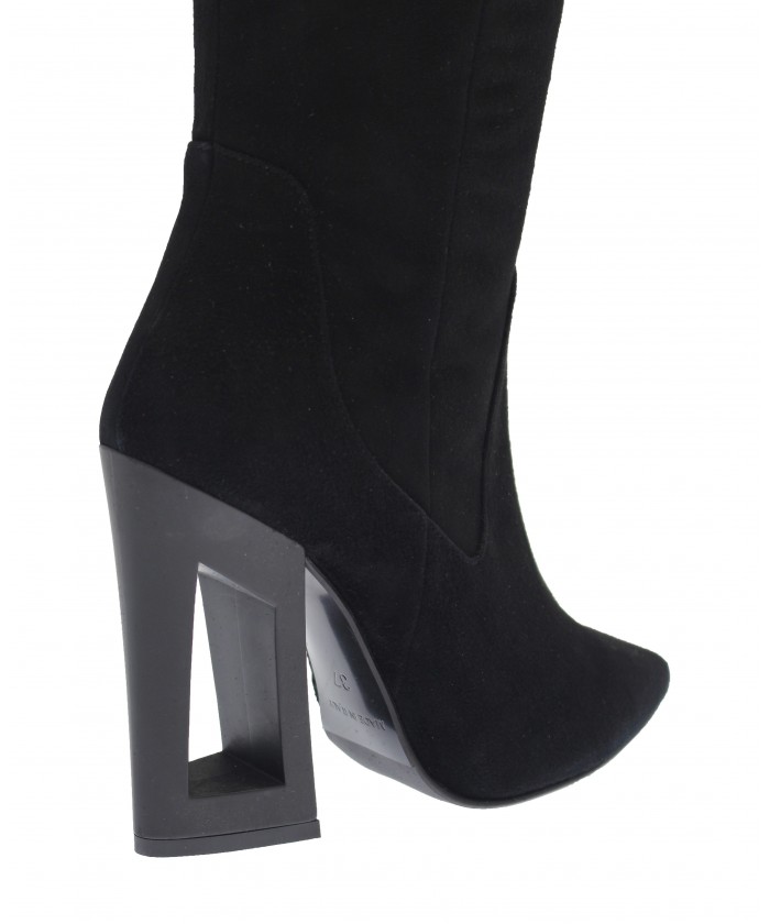 Cuissarde Johanne : Daim Noir à Talon perçé Noir