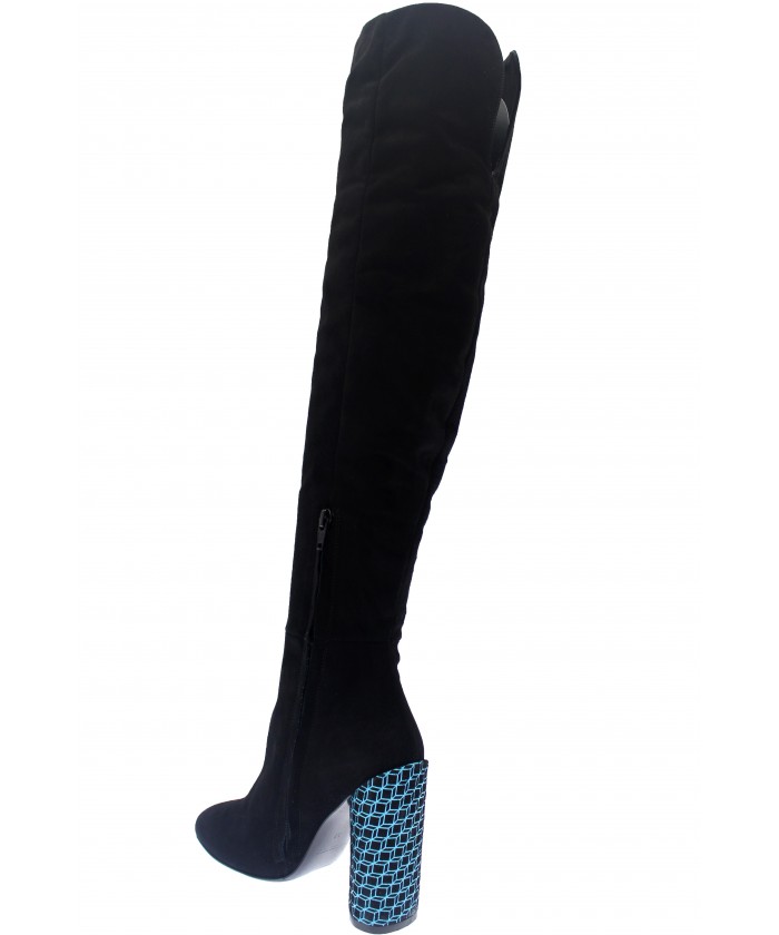 Cuissarde Camille: Daim Noir à Talon Carré