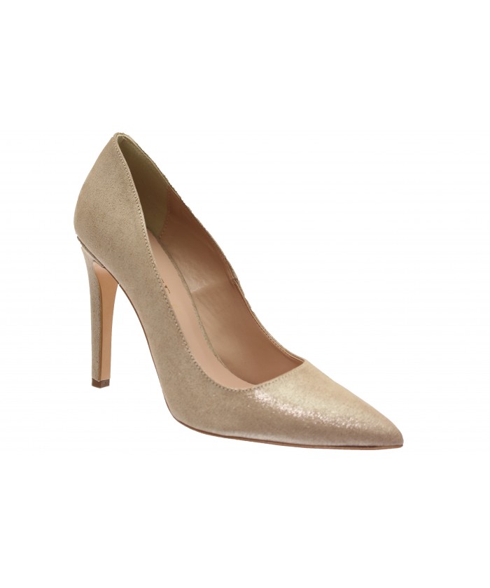 Escarpin Lucinda : Daim Beige Pailleté à Talon