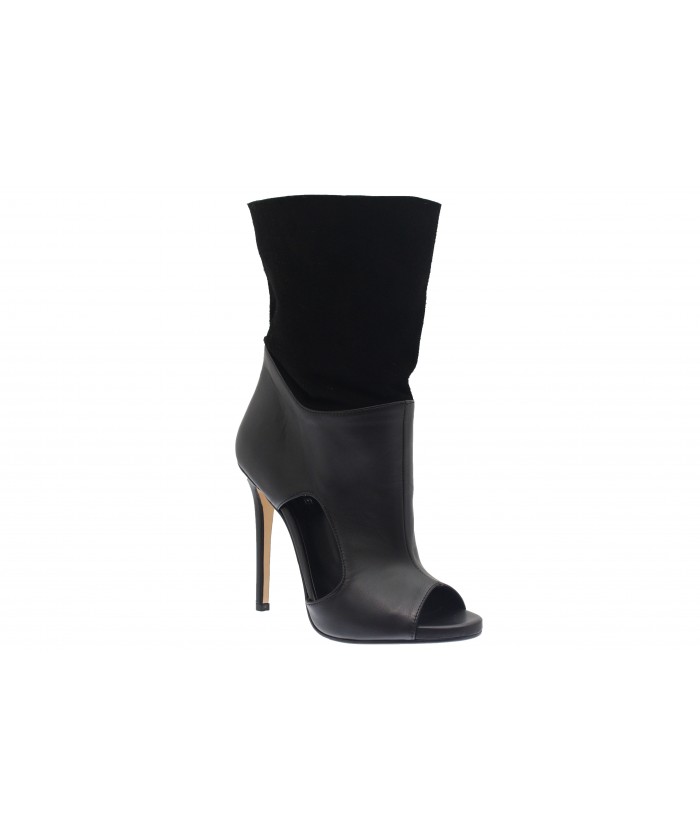 Bottine Tribal: Cuir & Daim Noir à talon aiguille