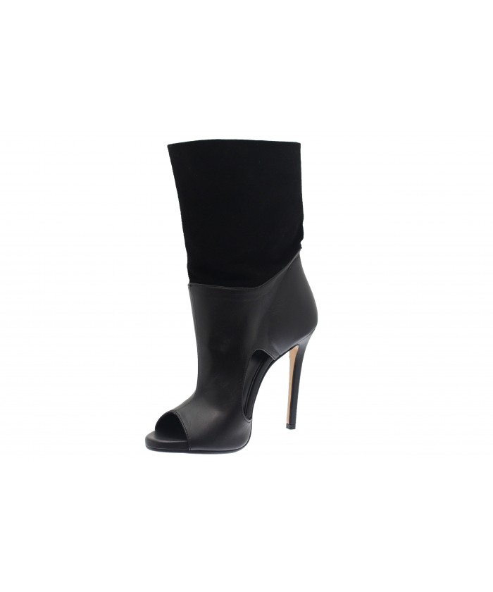 Bottine Tribal: Cuir & Daim Noir à talon aiguille
