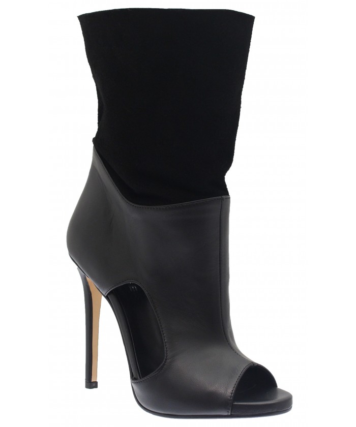 Bottine Tribal: Cuir & Daim Noir à talon aiguille