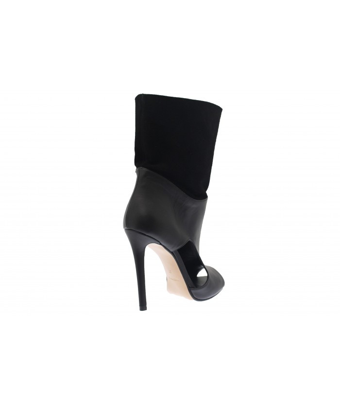 Bottine Tribal: Cuir & Daim Noir à talon aiguille