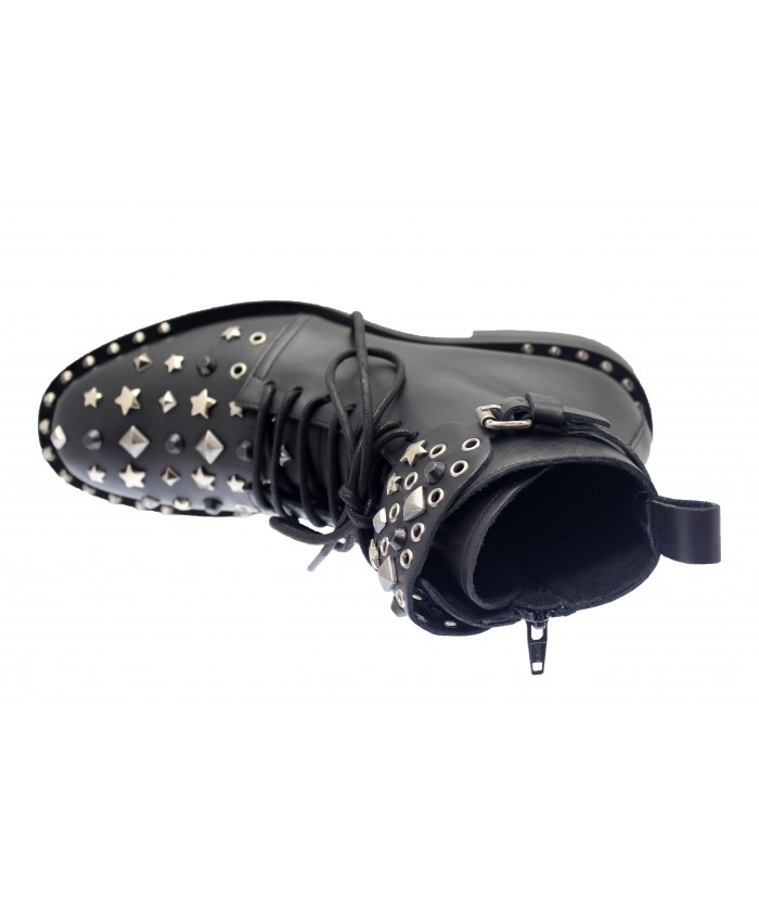 Bikers Assa: Cuir Noir multi Clou & Lacet