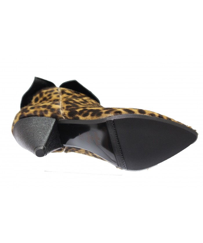 Jessy bottine: Poulain Leopard & cuir brillance noir à talon bizoté