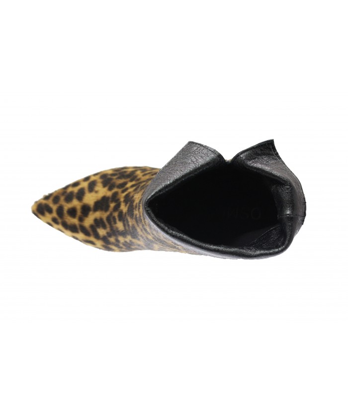 Jessy bottine: Poulain Leopard & cuir brillance noir à talon bizoté
