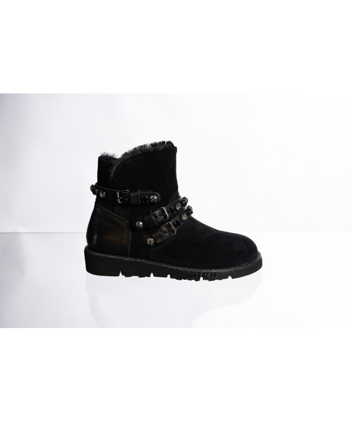 Bottine Slay : Daim Noir Cloutée STRASS