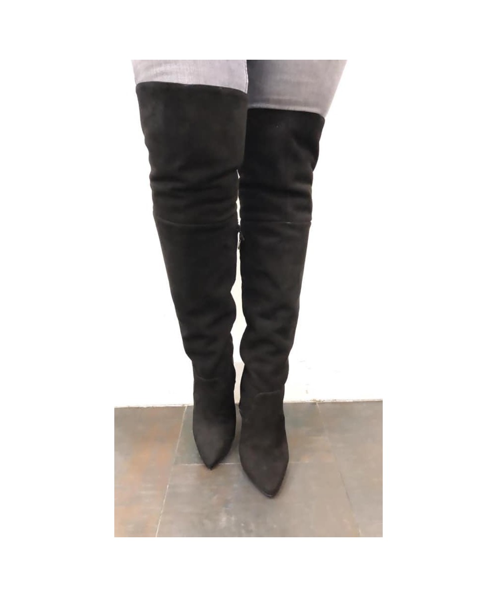 Bottes Plissé Cuir noir à Talon Rectangulaire signée Osmose Shoes