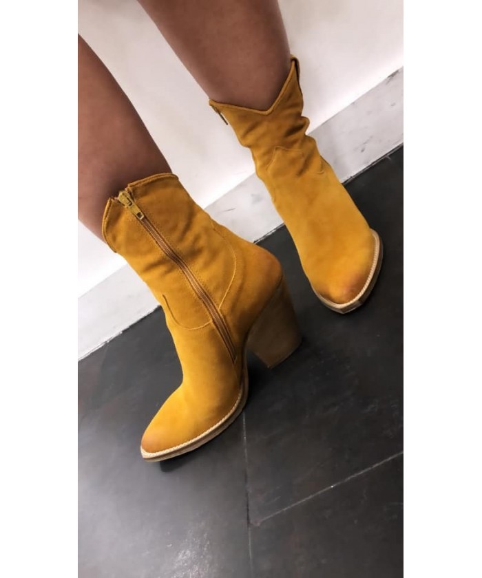 Chloé Bottine Tiag: Cuir daime Jaune à talon biseauté