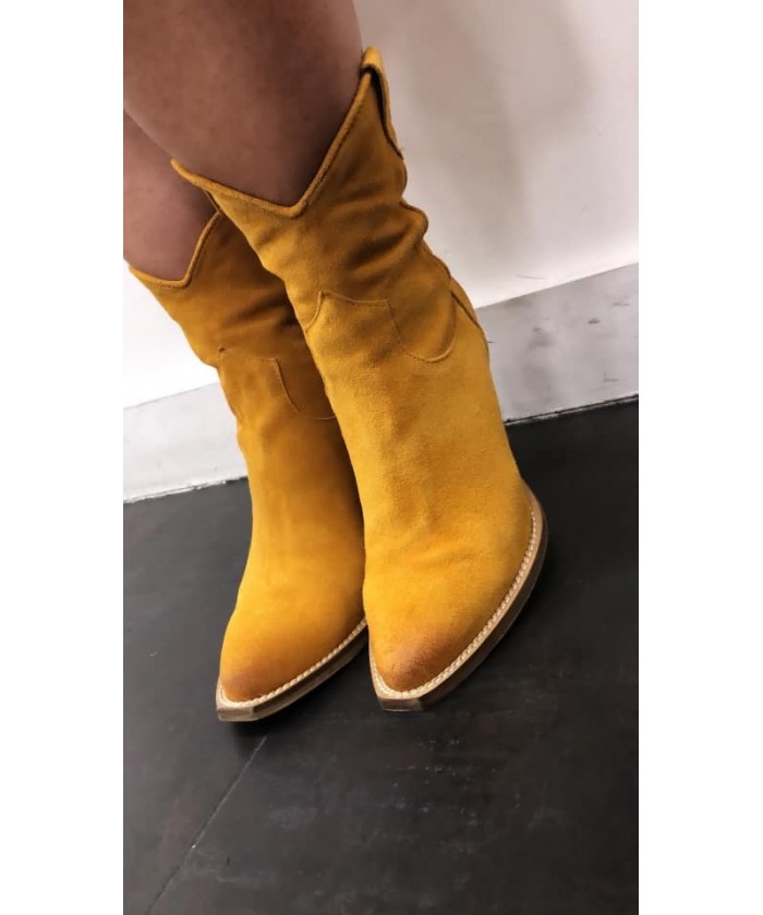 Chloé Bottine Tiag: Cuir daime Jaune à talon biseauté