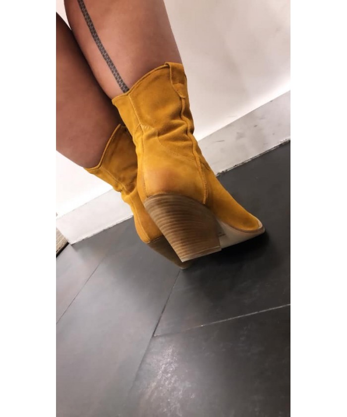 Chloé Bottine Tiag: Cuir daime Jaune à talon biseauté