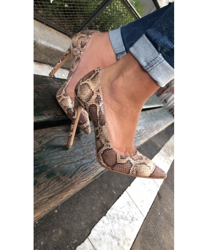 Escarpin Julietta: Effet python camel à talon fin