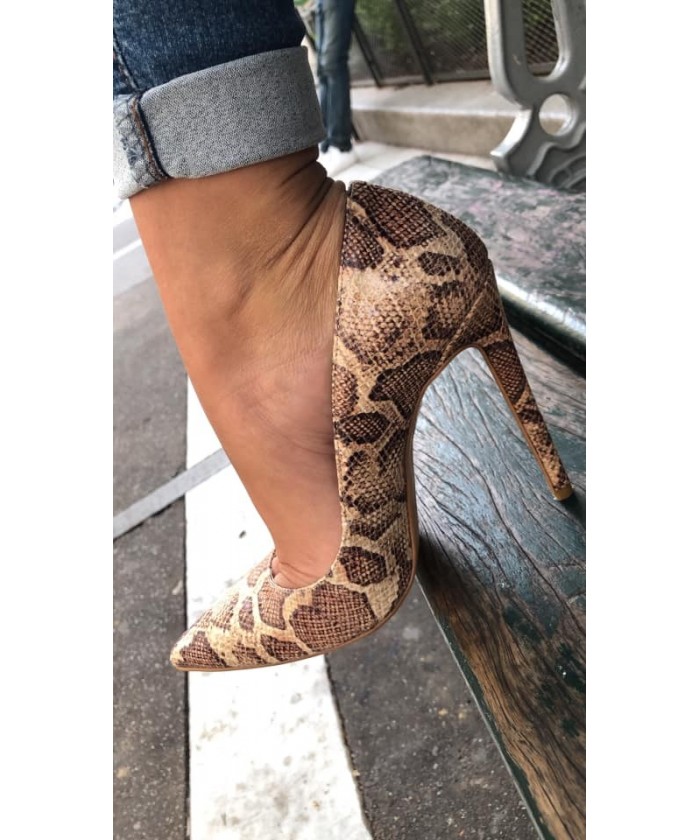 Escarpin Julietta: Effet python camel à talon fin