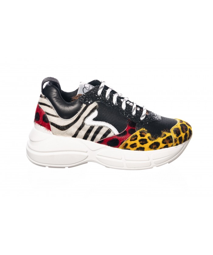 Basket Lucie: Zébré & leopard Multicolore à semelle layer