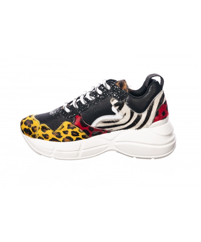 Basket Lucie: Zébré & leopard Multicolore à semelle layer