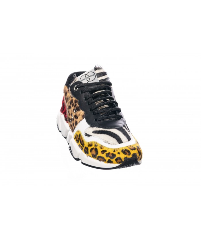 Basket Diana: Poulain Leopard & Zebre Multicolor à semelle gomme