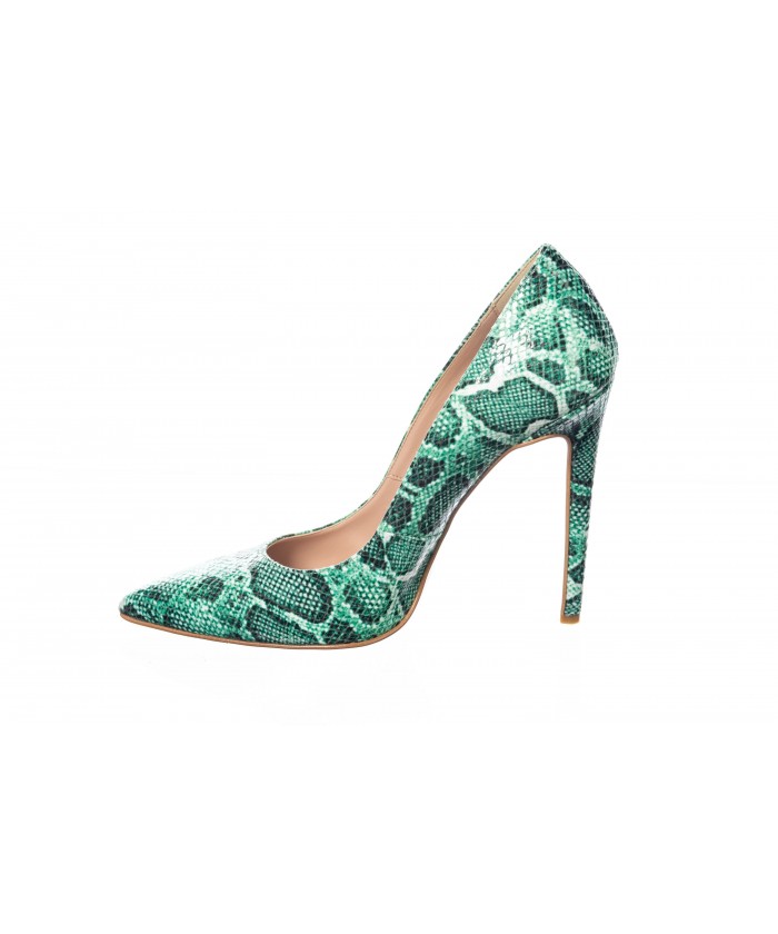 Escarpin Julietta: Effte Python Vernis Vert à talon fin