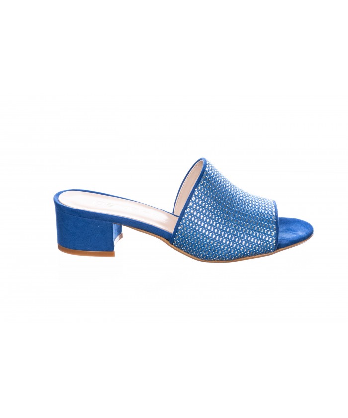 Achat chaussures The Divine Factory Femme Mule, vente The Divine Factory QL  3113 Suede bleu - Mule talon carre