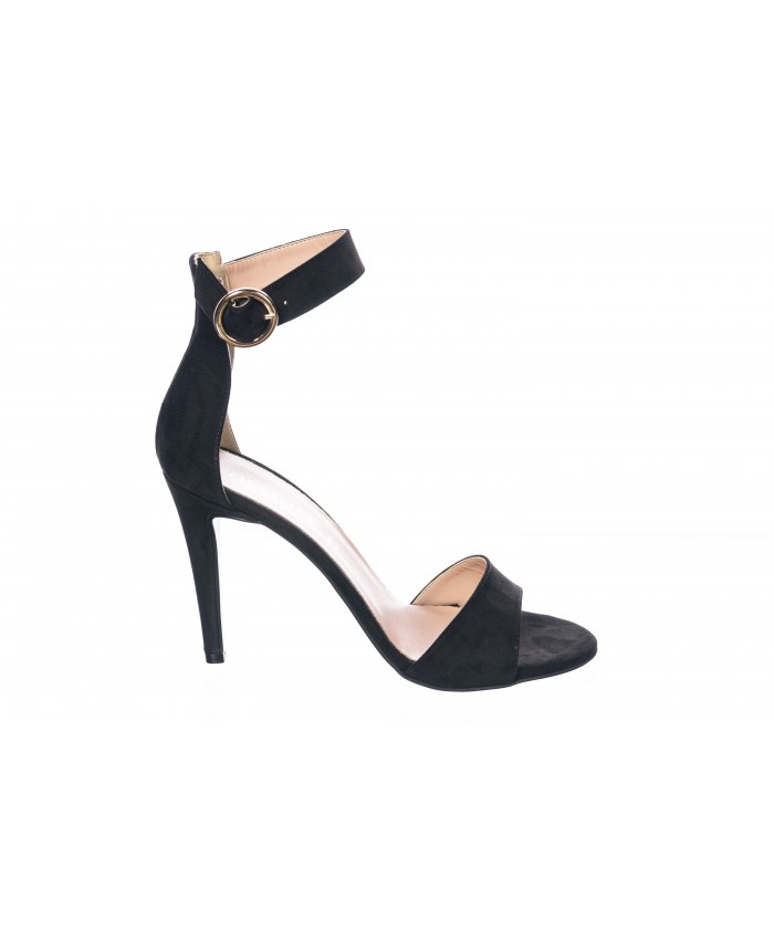 Sandale : Daim Noir à Bride & Talon Fin