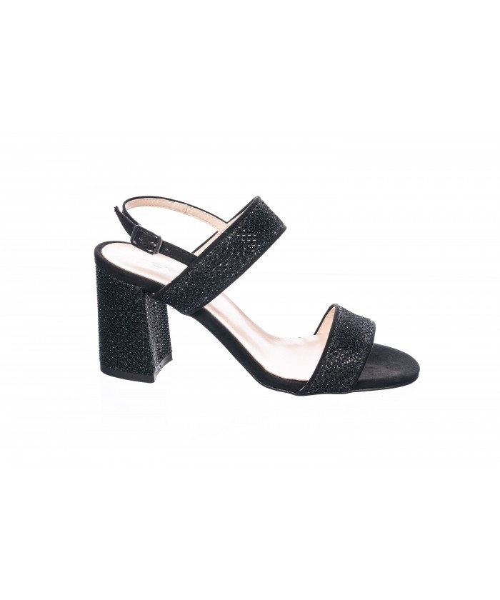 Sandale : Noir à Bride & à Talon Carré