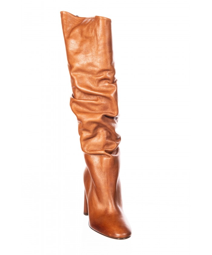 Bottes Plissé Cuir Camel