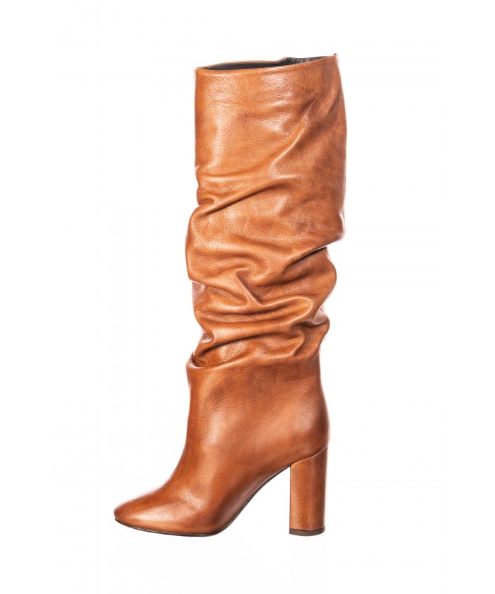 Bottes Plissé Cuir Camel