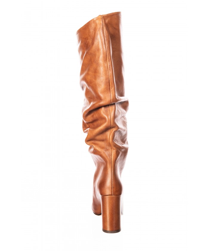 Bottes Plissé Cuir Camel